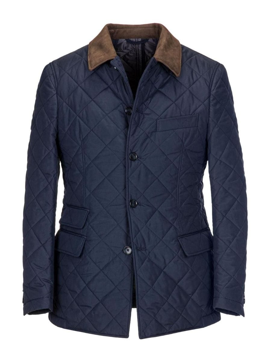 Leciano Steppjacke mit Alcantara-Kragen in Marineblau, Vorderansicht